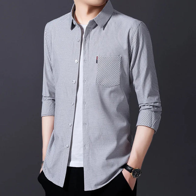 High Quality Long Sleeve Business Casual Men's Shirts Fashion Slim Fit