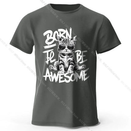 Mens Cool Cat T-Shirt 100% Cotton Oversized Handsome Feline Graphic Tee for Men and Women Streetwear Style