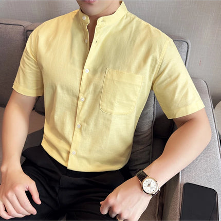 Summer New Chinese Style Linen Cotton Shirts Men's Standing Collar Short Sleeved Thin Breathable Shirt Tops Streetwear 4XL-M