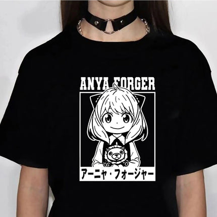 Anya T-shirt Women Y2K Manga Designer Cotton Tshirt Girl fashion O-neck Casual Loose 2000s Clothing Top T Shirt Oversized Tees