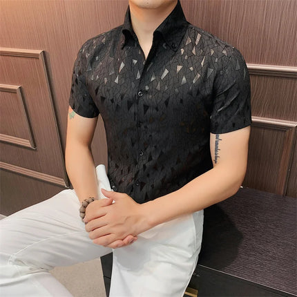 2024 Summer Fashion Printed Shirts High Quality No Ironing Slim Fit Short Sleeve Social Formal Shirt Club Outfits Tuxedo 4XL-M