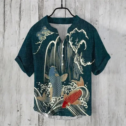 2024 Cross-border Foreign Trade Hawaiian Art Printing Gorgeous Red-crowned Crane Series 3D Digital Printing Casual Loose Short-s