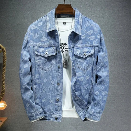 Summer New Men Pure Colour Denim Jacket Single-breasted Lapel Daily Casual Coats