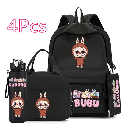 4Pcs/set Cute printed Backpack 750Ml Outdoor Sports Water Bottle Girl Boy Student Schoolbag Child Kid Large Capacity Bookbag