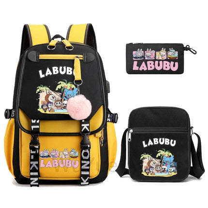 3Pcs/set Cartoon Printed Backpack with Shoulder Bag Pencil Case Bookbag Teenager Kid Student Boy Girl Schoolbag Colorful Bagpack