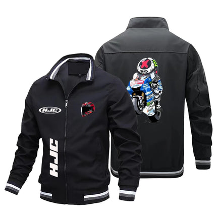 Men's and Women's Round Neck Motorcycle Jackets, Vertical Thread Motorcycle Jacket, HJC Printed Breathable Rider Jacket, S-5XL
