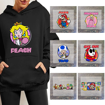 Super Mario Heat Transfer Stickers Cartoon Cute Iron on Patch Decals Clothes Sticker T-shirts Hoodie Clothing Hats DIY Applique