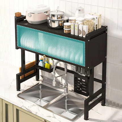 Kitchen Drain Shelf Steel Over The Sink Dish Drying Rack 3-Tier Kitchen Sink Organizer Large Over The Sink Dish Rack with Cover