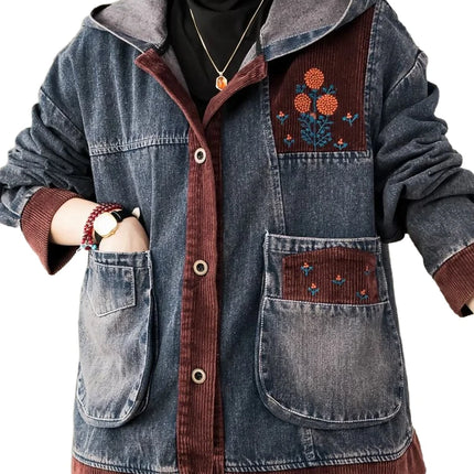 Max LuLu Brand Spring Womens Fashion Denim Corduroy Hooded Jackets 2025 Ladies Casual Vintage Embroidery Coats Classic Outerwear