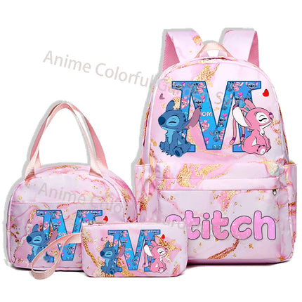 3pcs Disney Stitch Backpack Pencil Case Lunch Bag Set Students Fashion Schoolbag Pen Bag Bento Pouch Suit Anime School Supplies