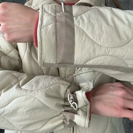 ZBZA Women Quilted Jacket Coat Drawstring High Neck Zipper Hidden Button Clip Cotton Outerwear Fall Winter New Female Chic Coat