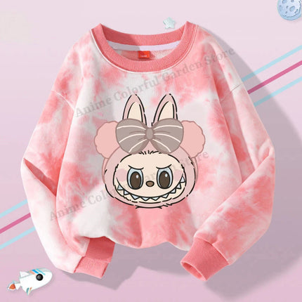 Labubu Round Neck Sweatshirt for Children Anime Cartoon Cute Hoodies Boys Girls Spring Sweet New Sports Shirt Kids Clothes Gifts