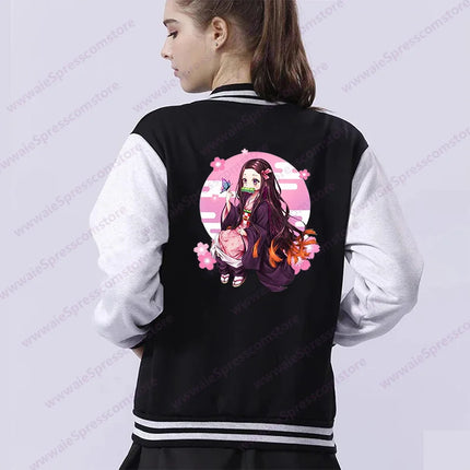 Women's Cute Anime Kamado Nezuko Harajuku Sweatshirt Fashion New Kamado Nezuko Baseball Jersey Jacket Top