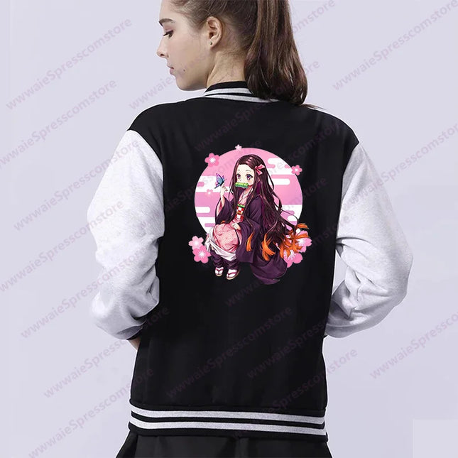 Women's Cute Anime Kamado Nezuko Harajuku Sweatshirt Fashion New Kamado Nezuko Baseball Jersey Jacket Top