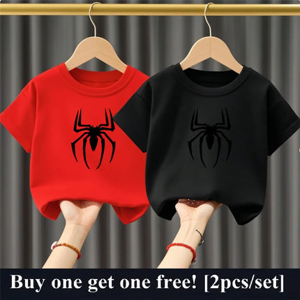 2pcs/Set Summer Boys Cotton T Shirt Two Piece Set Cartoon Spider Kids Casual Outfits Child Best Friend Short Sleeved Party Tops