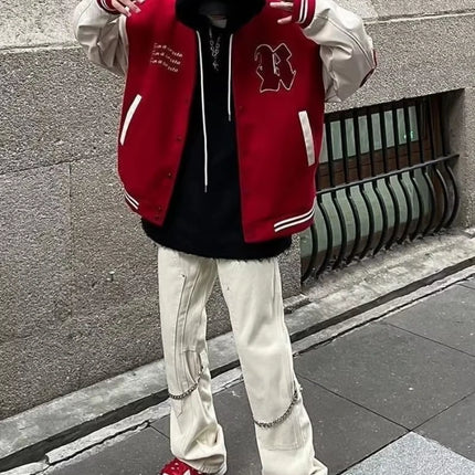 Autumn American New Retro Letter  Hip Hop Baseball Uniform Jacket Y2K Street Casual Joker Splicing Jacket Men And Women