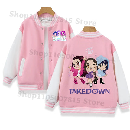 K-pop Demon Hunters Baseball Uniform for Children Anime Cartoon Fashion Jacket Boys Girls Spring Autumn Sweet Coat Kids Clothes