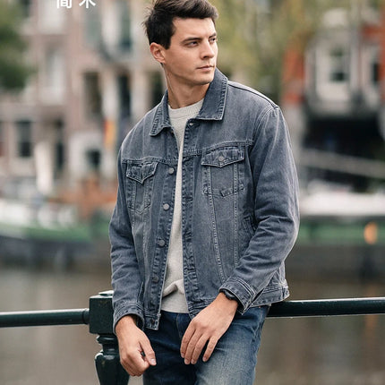 SIMWOOD 2025 Spring New Oversize 12.5oz Classical Denim Jackets Men Washed Vintage Casual Jacket