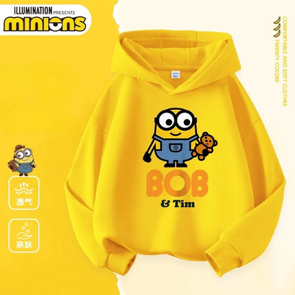 Despicable Me Cute Minions Print Boys Girls Hooded Sweatshirt Children's Fall and Winter Casual Fashion Warm Pullover Sweatshirt