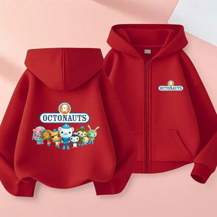 Octonauts Kids Hot Cartoon Print Autumn Spring Casual Zipper Hooded Sweatshirts 2-13 Years Boys Girls Outfits Top Clothing