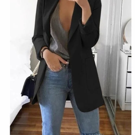 Women Lapel Slim Cardigan Suit Coat Fashion Casual Suit Polo Neck Slim Fit Blazer Long Sleeve Jacket Coat