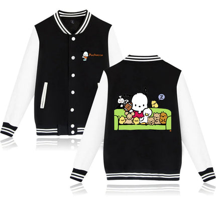 Pochacco Bomber Jacket Women Men Autumn Baseball Jacket Coat Cartoon Kid Streetwear Harajuku Bomber College Jacket