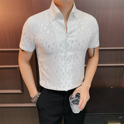 2024 Summer Fashion Printed Shirts High Quality No Ironing Slim Fit Short Sleeve Social Formal Shirt Club Outfits Tuxedo 4XL-M