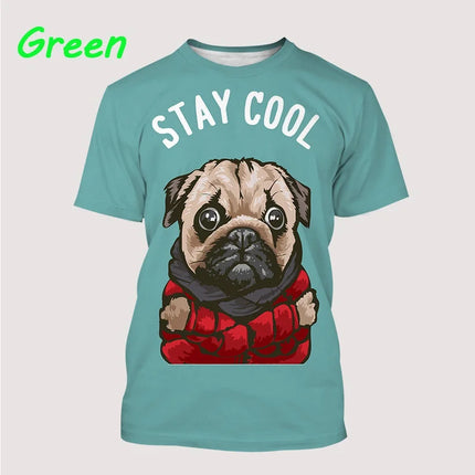 New Men's Cool T-Shirt Dog Pug 3D Printed Short-sleeved Shirt Fashionable Casual T Shirts Tops Animal T-Shirt XS~5XL