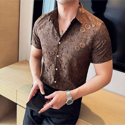 2025 Summer New Flower Shirts Men Short Sleeve Retro Casual Shirts Fashion Versatile Business Slim Social Party Tuxedo Blouse