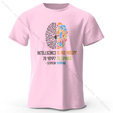 Funny Brain Power Printed 100% Cotton T-Shirt, Soft & Breathable Round Neck Short Sleeve Tee, Unisex Quirky Style