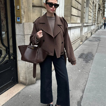 Elegant Shawl Collar Lace Up Long Woolen Coat Women Full Sleeve Belt Lapel Thick Overcoat 2025 Autumn Winter Lady Chic Outwear