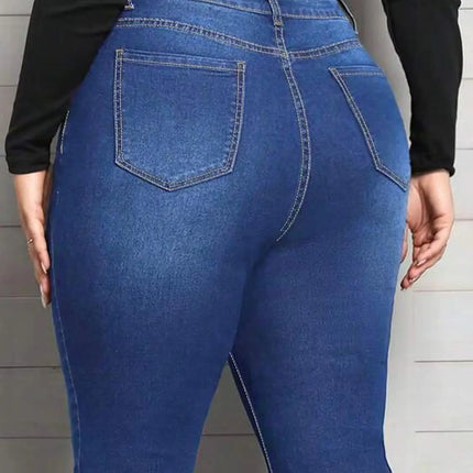 Blue Classic Fashion Flare Pants Comfort Micro Stretch Mid Waist Jeans Women Plus Size Trousers Casual Elastic Gym Sports Pant