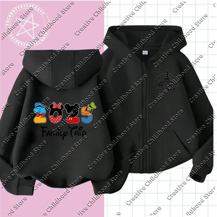 Fashion Disneyland Trip Clothes Caricature zipper Hoodie Children Top Cartoons Disney Kawaii 2025 Girl Clothes Boy Disney Kids