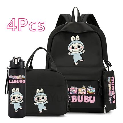 4Pcs/set Cute printed Backpack 750Ml Outdoor Sports Water Bottle Girl Boy Student Schoolbag Child Kid Large Capacity Bookbag