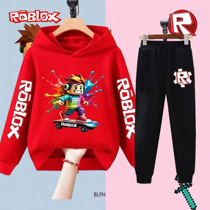 Kids Roblox Printed Sweatshirt Set Boys Girls Long Sleeve Top Pants Casual Sportswear Outfit Children's Fashion Clothing