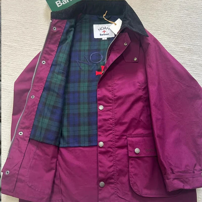 B@r Noah collaboration Bedale style burgundy wax-free jacket
