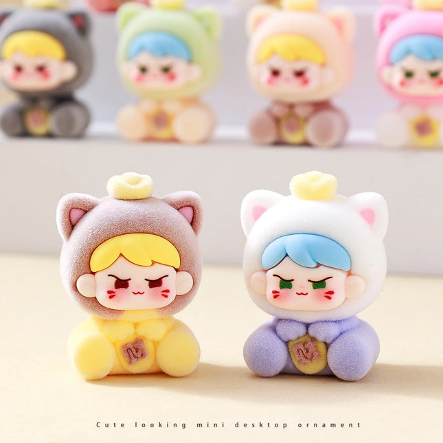 Blind box 10pcs Cat Boy Labubu Lovely Anime Flocked Action Figure Decorative Pendant Desktop Kawaii Dolls Car Ornaments Toy Gift