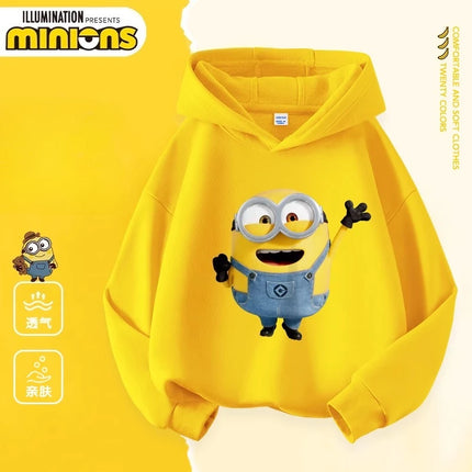Despicable Me Cute Minions Print Boys Girls Hooded Sweatshirt Children's Fall and Winter Casual Fashion Warm Pullover Sweatshirt