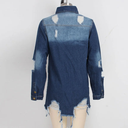 Women Jeans Jackets Spring Summer Ripped Denim Vintage Casual Denim Jacket Long Sleeve Female Chic Coat Streetwear 2024