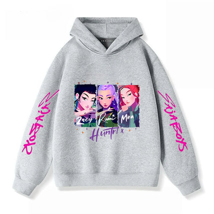 Gray Hoodies Trendy Casual Clothing Long Sleeve For Girls Child K-pop Demon Hunters Clothing Toddler New Printing Hooded Tops