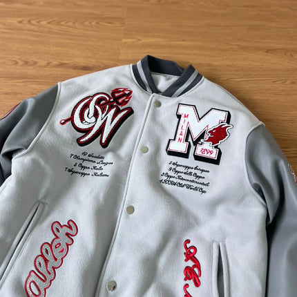 Trendy Soccer Fashion New Men's Embroidered Bomber Jacket Hip Hop Letter Splicing Leather Baseball Clothing Y2K Jacket