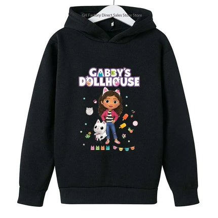 Girls Cute Cartoon Print Gabby's Spring Autumn Long Sleeve Hoodies Casual Tops Clothes 2-13 Years Kids Loungewear Outfits Hoodie