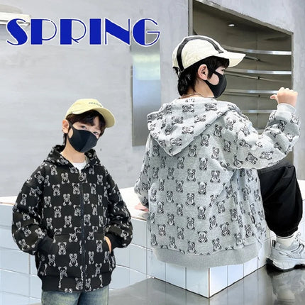 Spring Autumn Boys All-Over Printed Zip Sweatshirt Jackets School Kids Track Hoodie Coat Child Outfit Tops Workout Jumper 3-14Yr