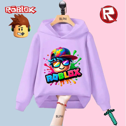Kids' Hoodie with Roblox Colorful Character Print, Fashion Casual Sweatshirt for Boys Girls, Trendy Streetwear Pullover