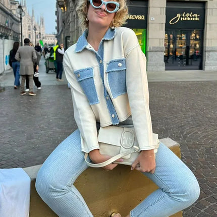 Women Patchwork Fringes Denim Jackets Coats Baggy Long Sleeves Spring Summer Jeans Tops Distressed High Street Elegant Lady Coat