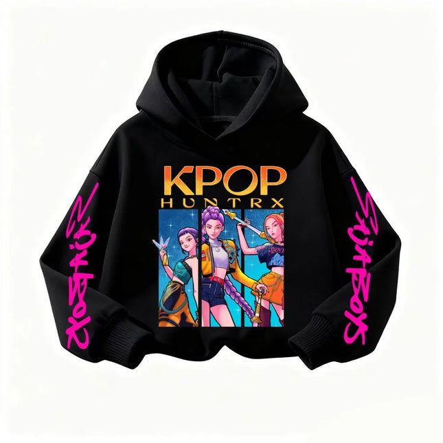 Kpop Devil Hunter Children Sweatshirts Boys Girls Hoodies Street Sporty Casual Loose Long-sleeved Warm Hoodies for Autumn Winter