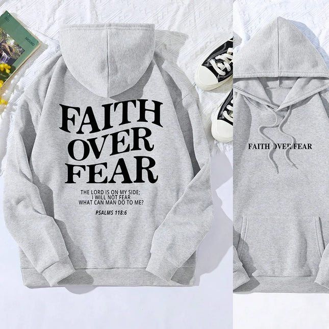Women Cotton Long-sleeved Hoodie Printed Loose-Fitting Casual Sweater The Master Of Faith Over Fear Is My Partner Autumn Hooded