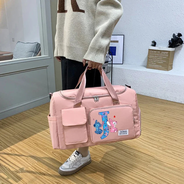 Disney Stitch High-capacity Traveling Bag with Shoes Box Anime Fashion Portable Luggage Bags Men Women Fitness Yoga Handbag Gift
