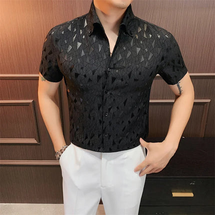2024 Summer Fashion Printed Shirts High Quality No Ironing Slim Fit Short Sleeve Social Formal Shirt Club Outfits Tuxedo 4XL-M