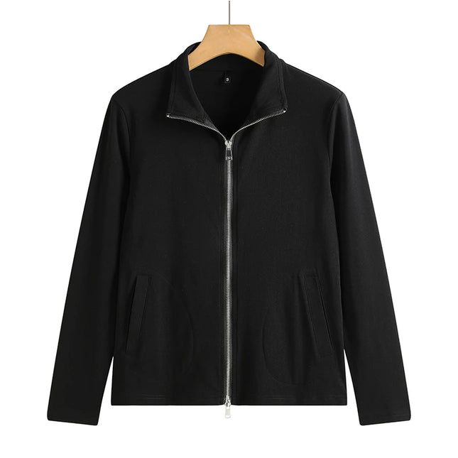 New Women's Zippered Stand Collar Jacket Slim Fit Long Sleeve Cotton Solid Color Casual Outerwear